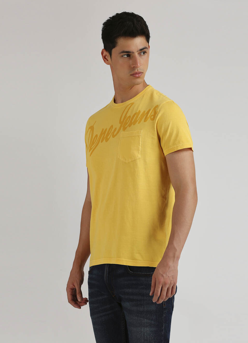 Yellow Single Pocket Overdyed Short Sleeve T-shirt, , large image number 3