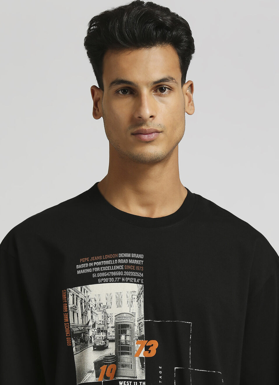 Black Oversized Photographic Print Short Sleeve T-shirt, , large image number 4
