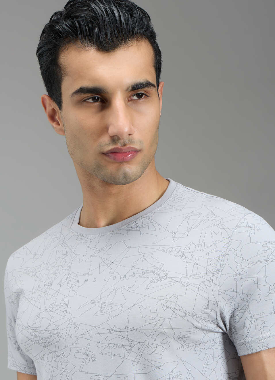 Men Grey Abstract Print Slim Fit T-shirt, , large image number 4