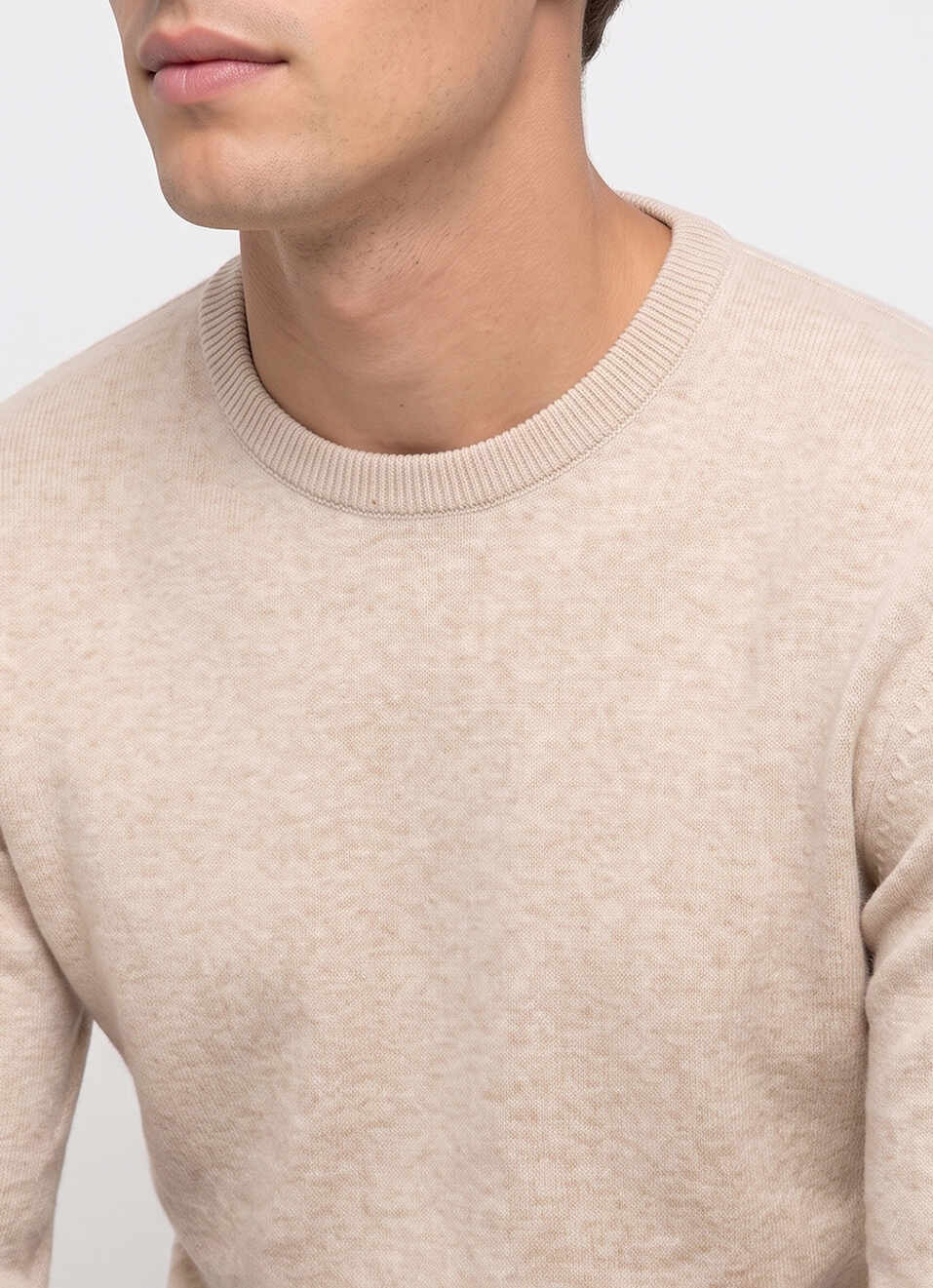 Men Beige Solid Regular Fit Crew Neck Sweater, , large image number 4
