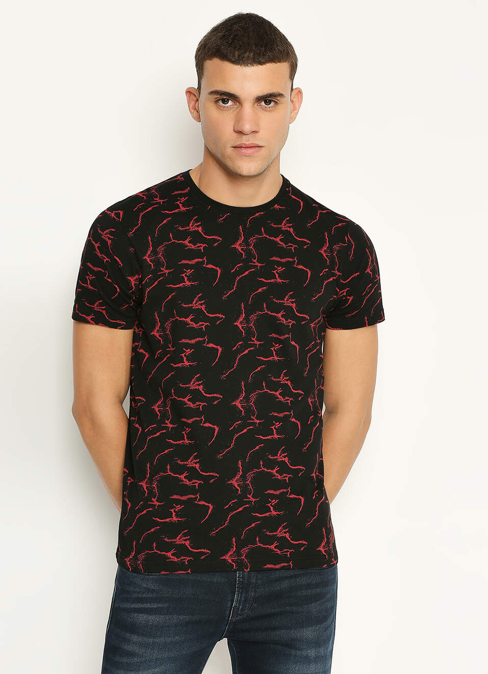 Black Graphic Print Short Sleeve T-shirt, , large image number 0