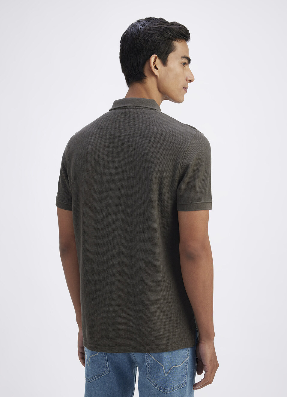 Men Olive Short Sleeve Zipper Polo, , large image number 2