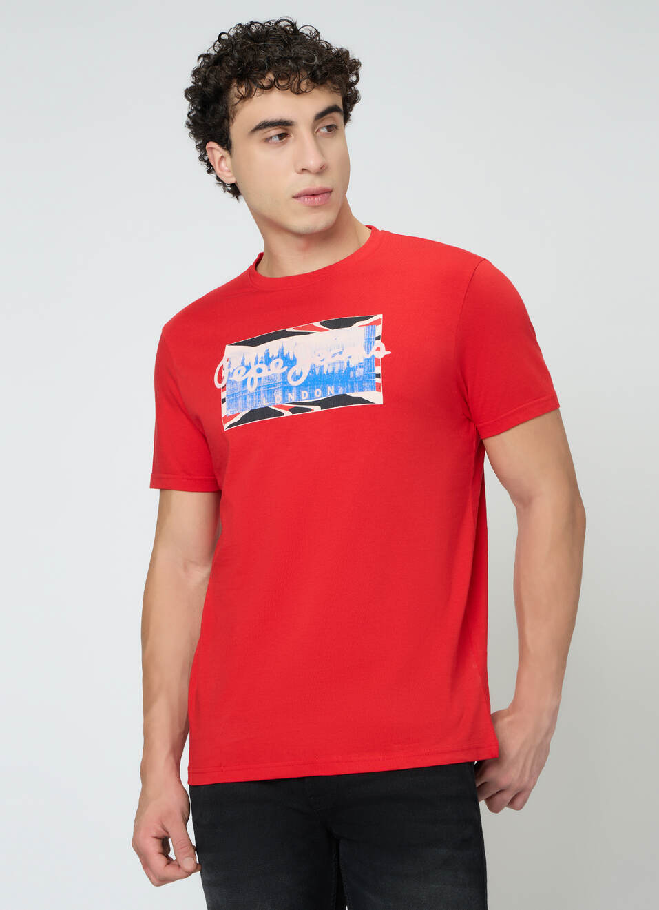 Men Navy Graphic Slim Fit T-shirt, , large image number 1