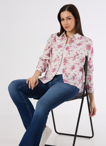 Women Pink Floral Printed Regular Fit Shirt