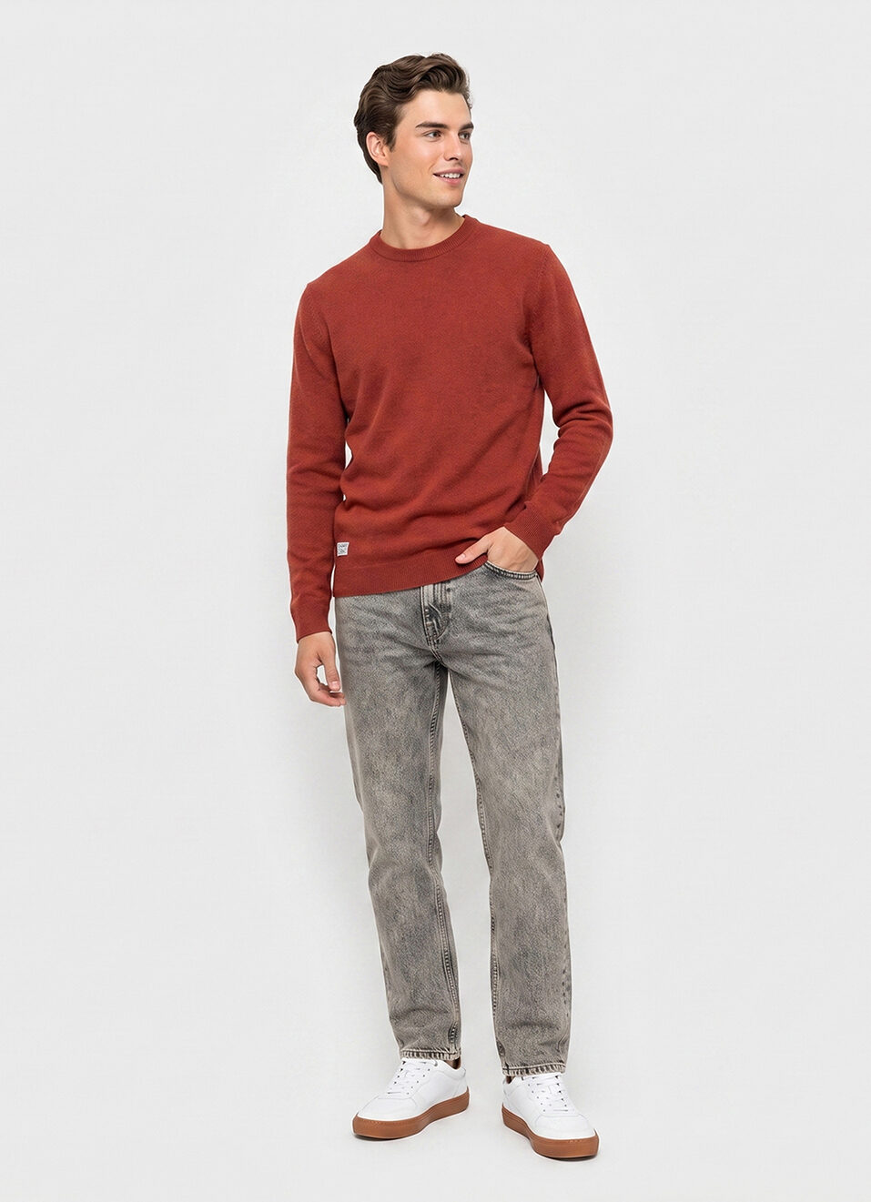 Men Orange Solid Regular Fit Crew Neck Sweater, , large image number 5