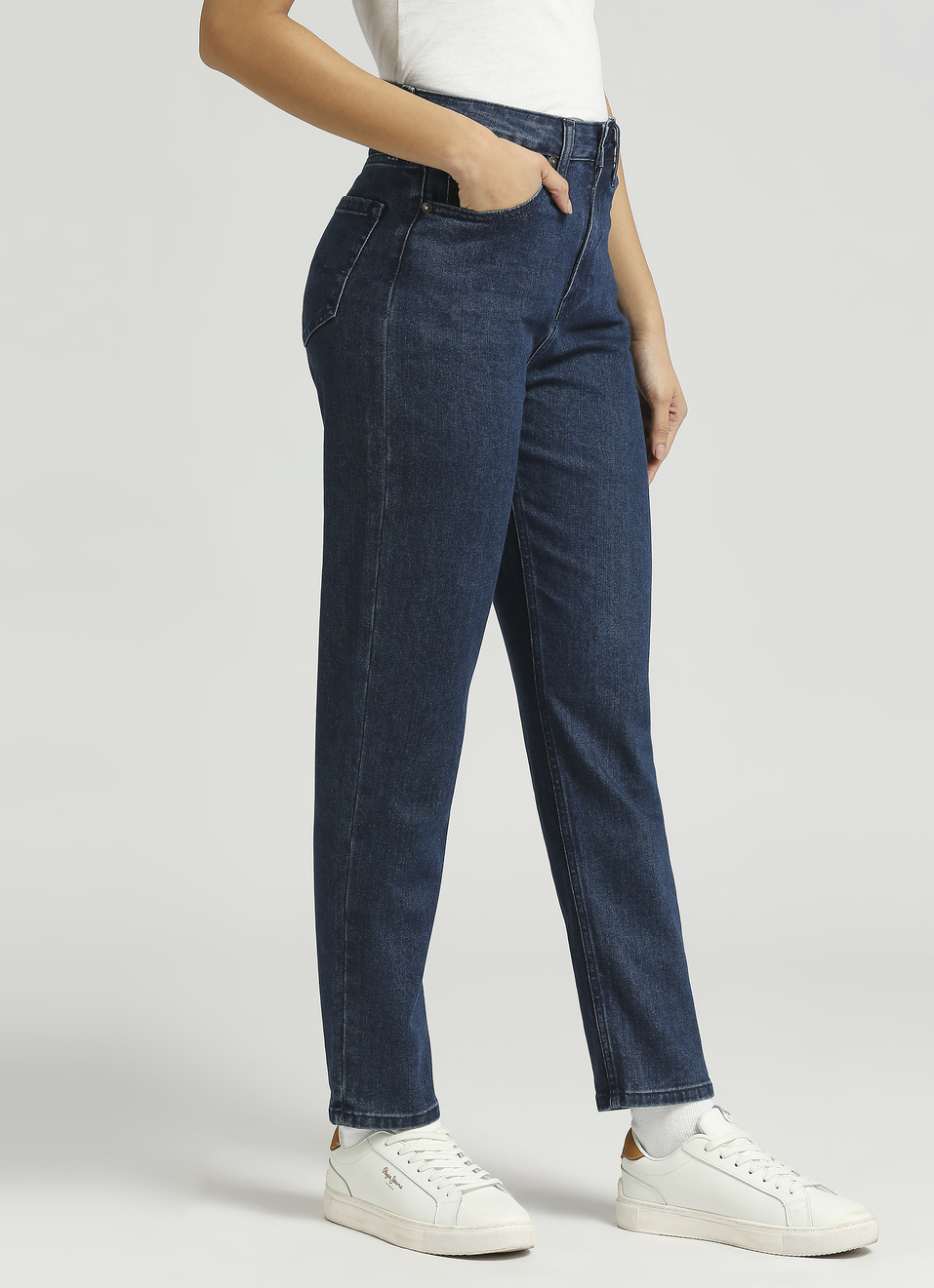 Dark Blue High Waist Mom Fit Jeans, , large image number 3