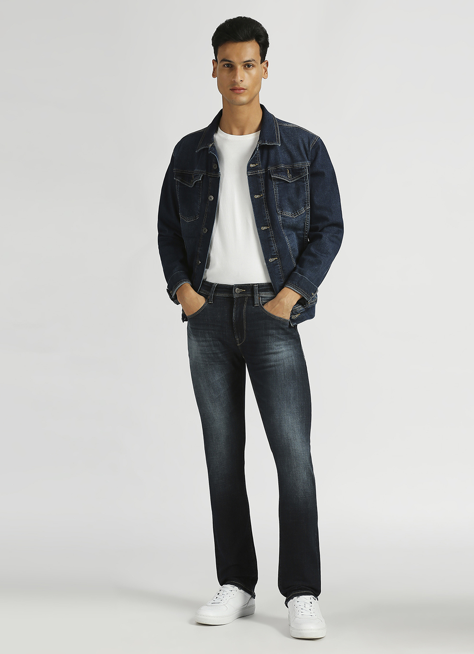 Vapour Dark Blue Mid Rise Slim Fit Powerflex Jeans, , large image number 5