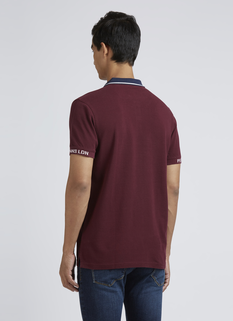 Burgundy Contrast Ribbed Collar Short Sleeves Polo, , large image number 2