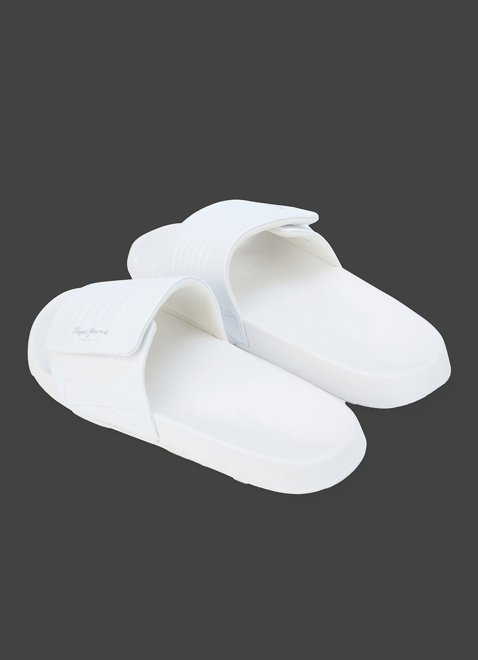 Men White Solid Velcro Strap Slides, , large image number 3