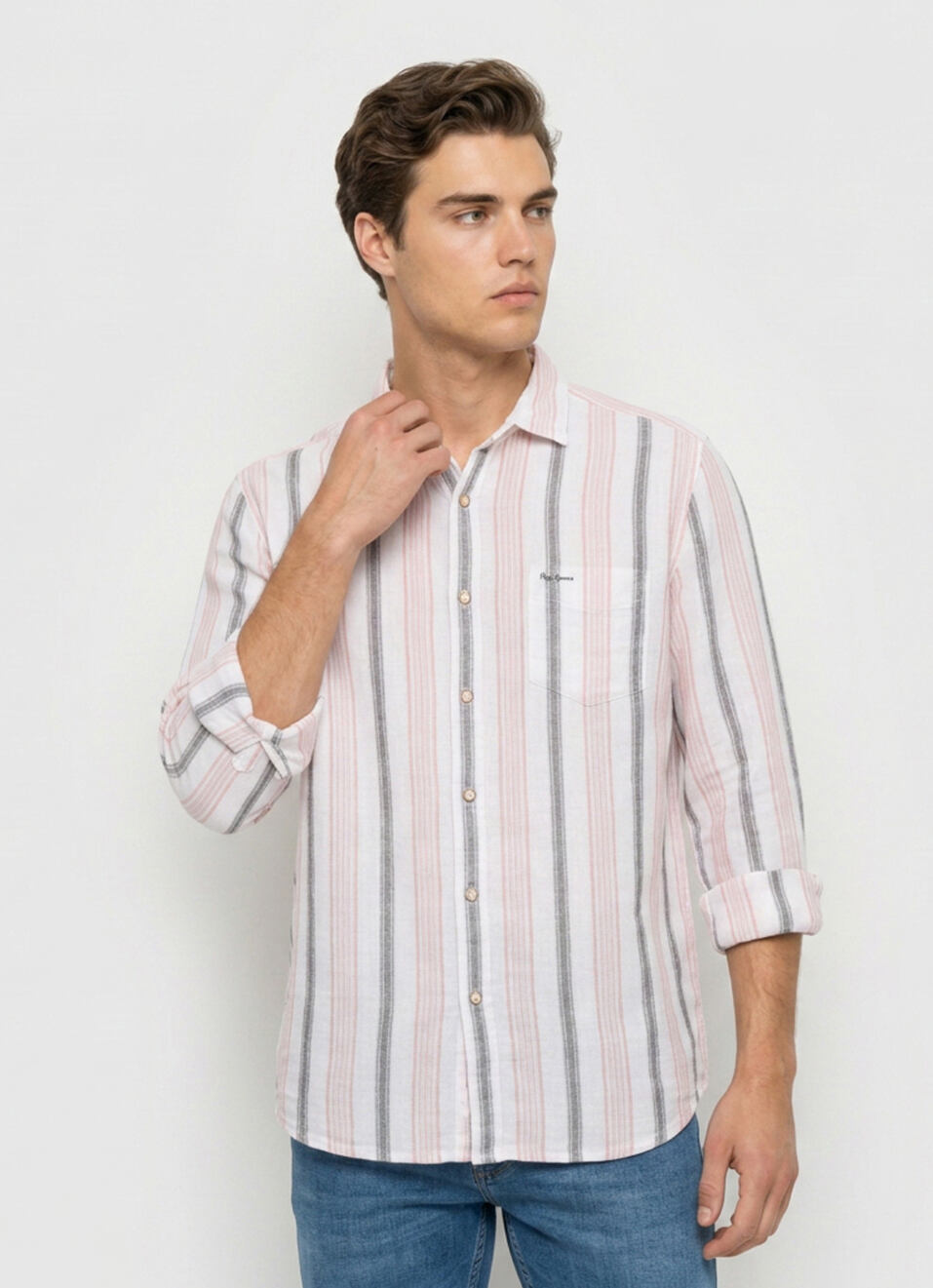 Men White Striped Long Sleeve Shirt, , large image number 1
