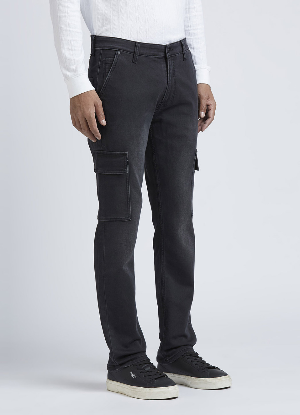 Black Mid Rise Straight Gymindigo Cargos, , large image number 2