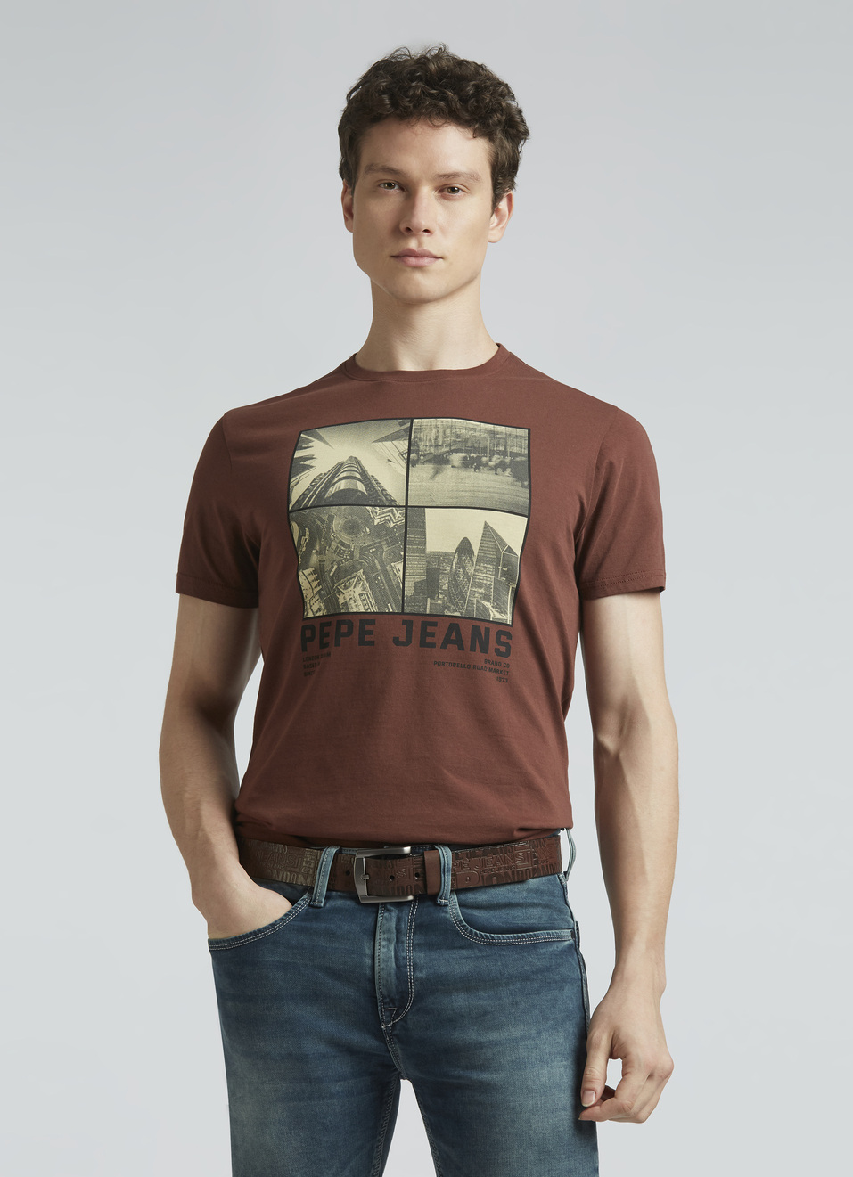 Brown Photographic Print Short Sleeve T-shirt, , large image number 0