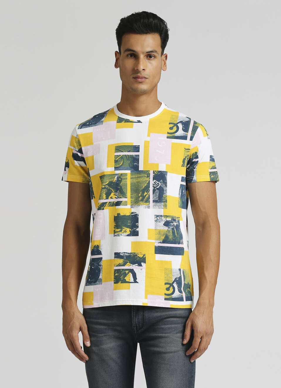 White Biker Inspired Print Summer Short Sleeve T-shirt, , large image number 1