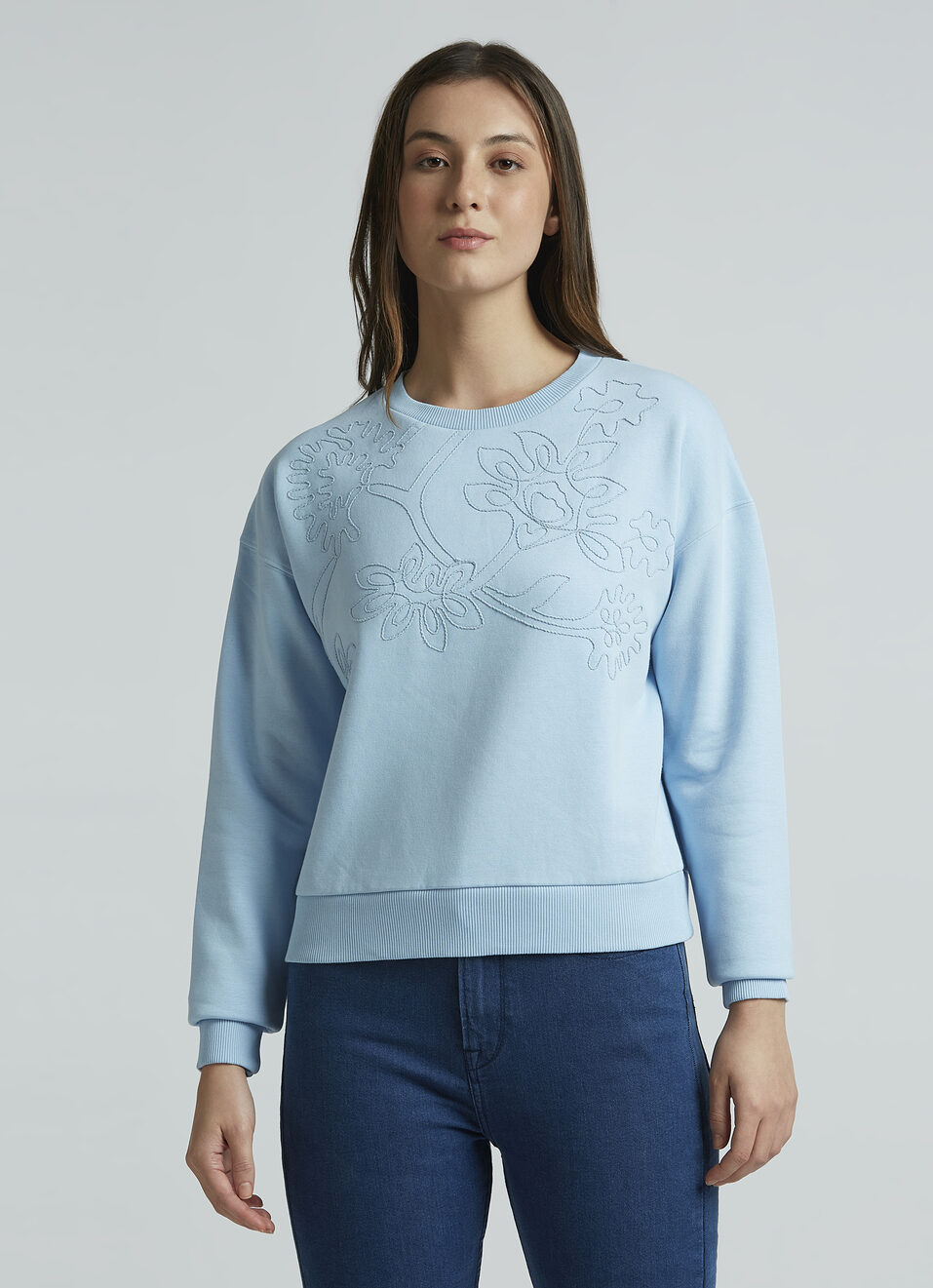 Blue Embroidered Full Sleeve Sweatshirt, , large image number 1
