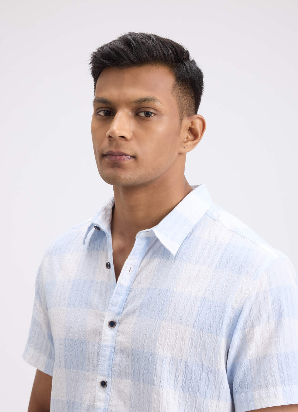 Men Blue Check Short Sleeve Shirt, , large image number 4