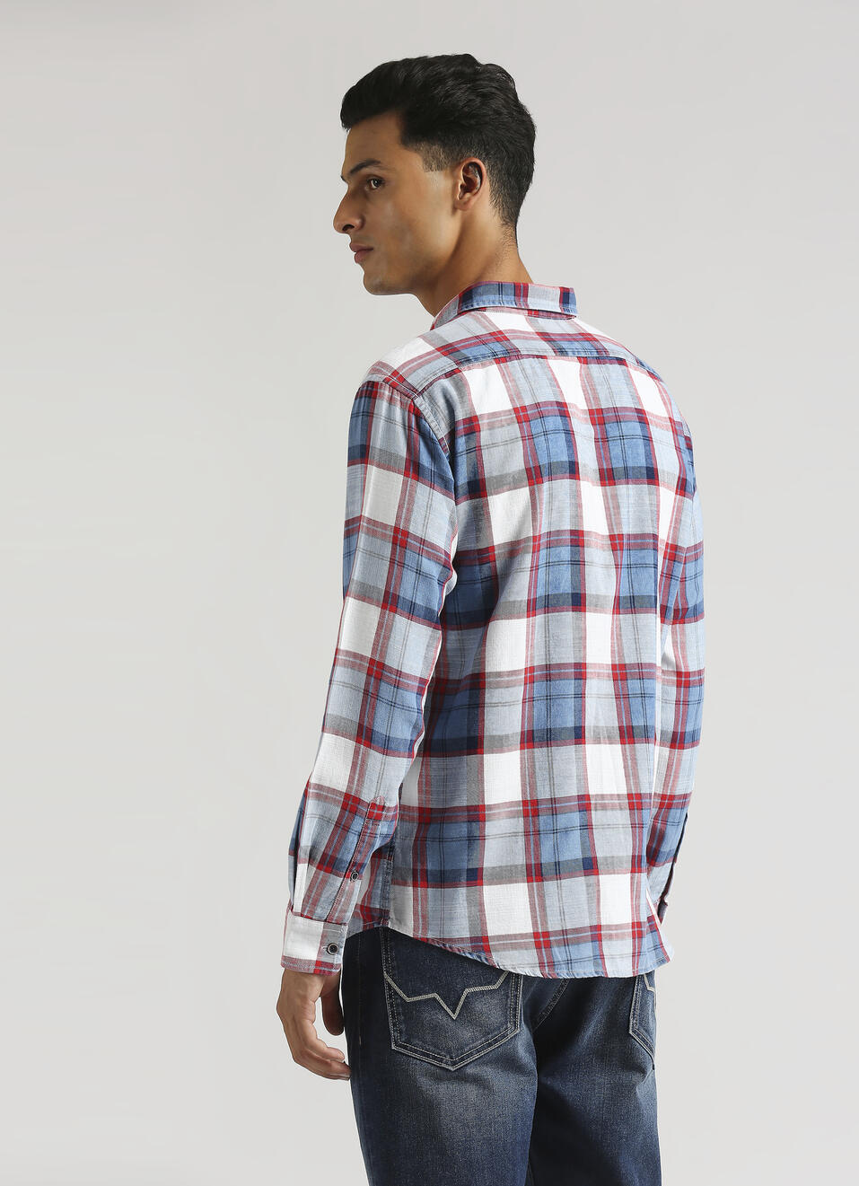 Yarn-dyed Checks Indigo Long Sleeve Shirt, , large image number 2