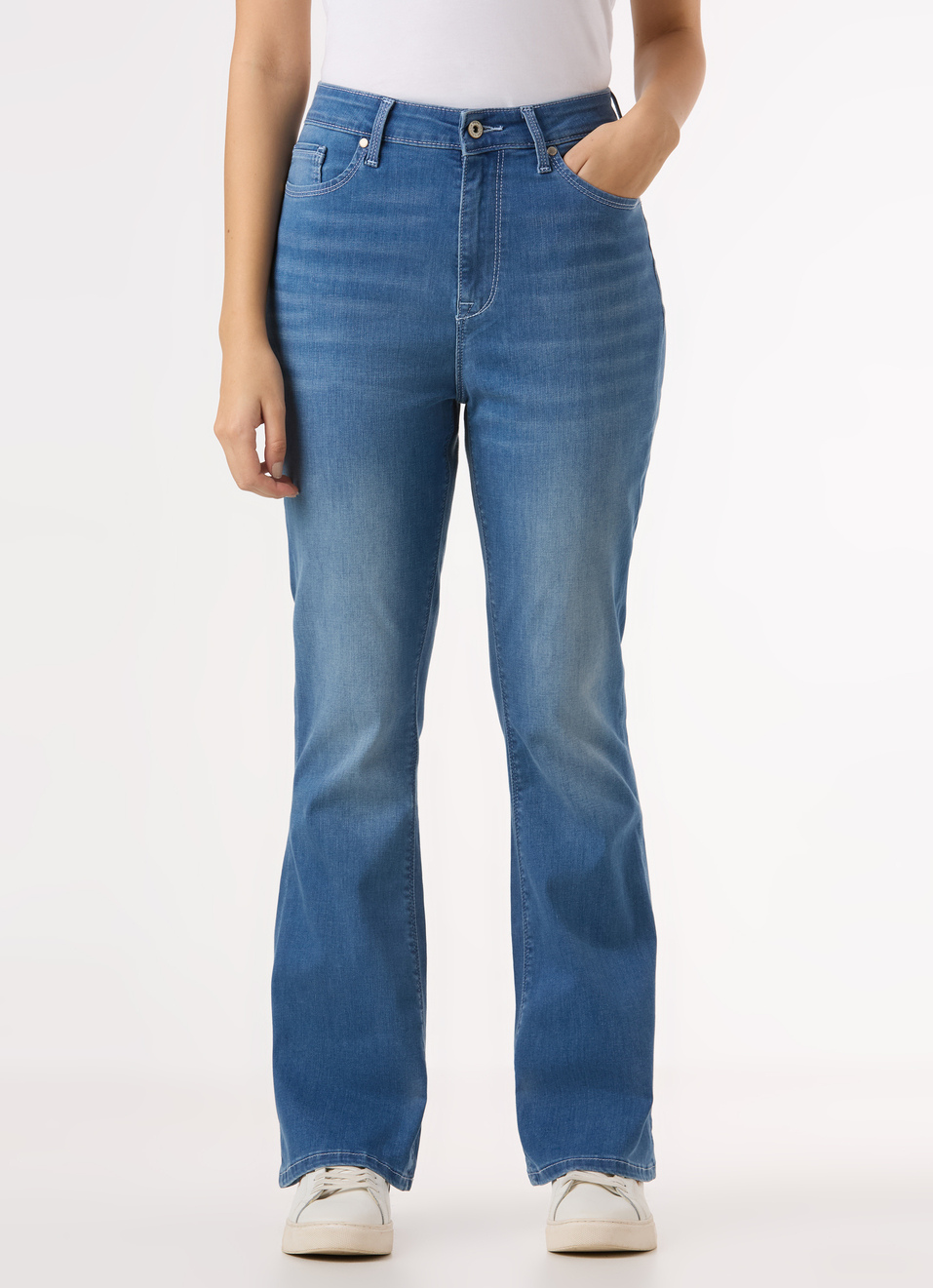 Women Blue High Rise Flared Leg Powerflex Jeans, , large image number 1