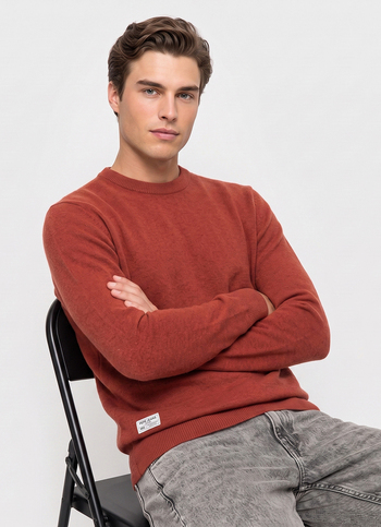 Men Orange Solid Regular Fit Crew Neck Sweater