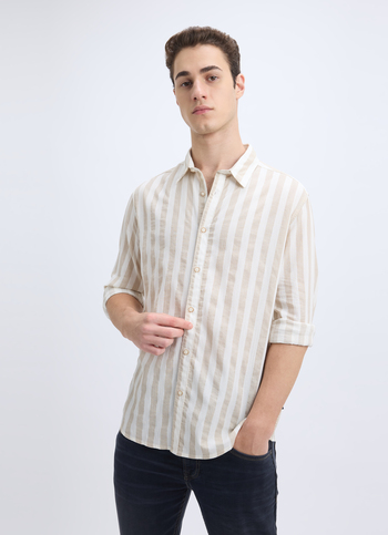 Men Beige Stripe Full Sleeve Shirt