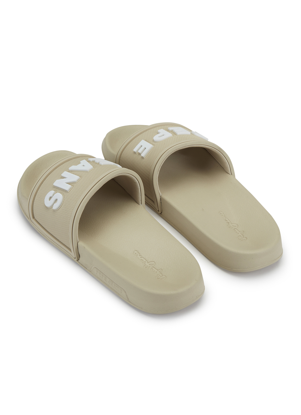 Men Beige Slides With Arch Fit Footbed & Bold 3d Branding, , large image number 3
