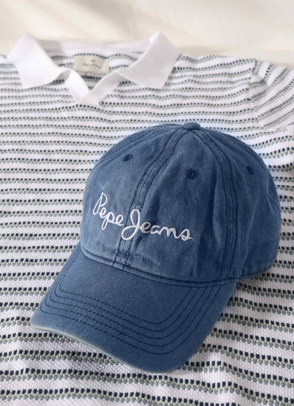 Blue Embroidered Denim Cap, , large image number 3