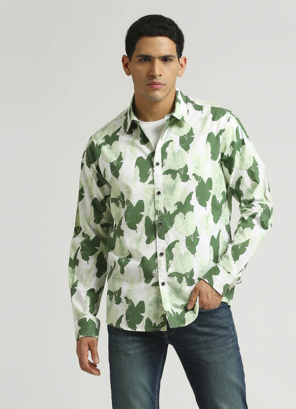 Green All Over Printed Long Sleeve Shirt, , large image number 0