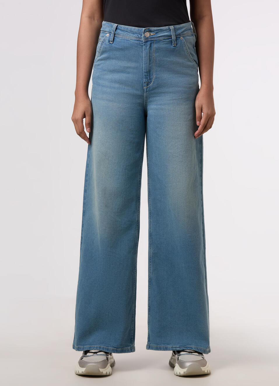 Women Blue High Rise Wide Leg Stretchable Jeans, , large image number 1