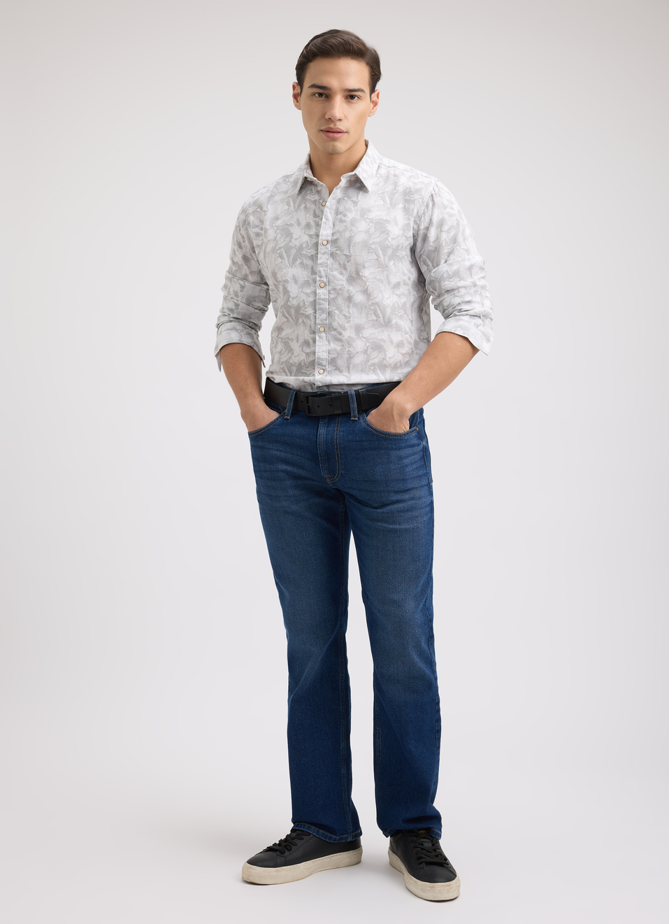 Men Grey Floral Print Full Sleeve Shirt, , large image number 5