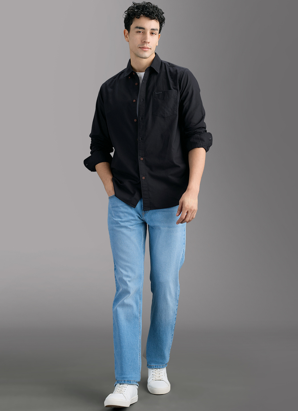 Men Black Solid Regular Button-down Collar Shirt, , large image number 2