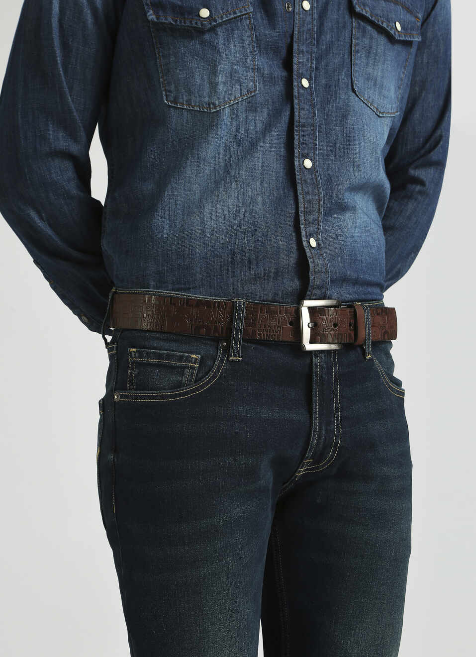 Brown Embossed Leather Belt, , large image number 4