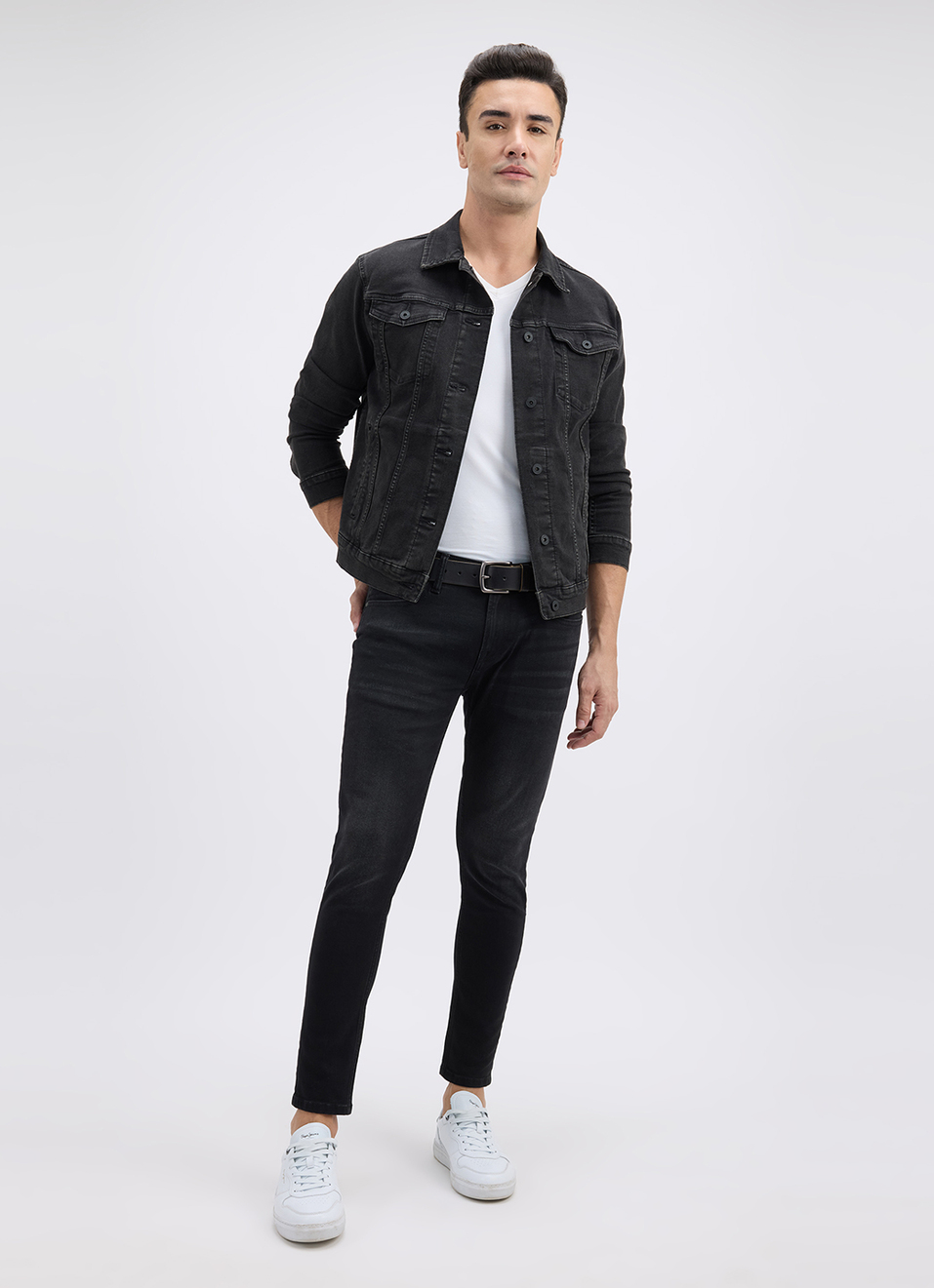 Men Black Skinny Fit Mid Rise Jeans, , large image number 1