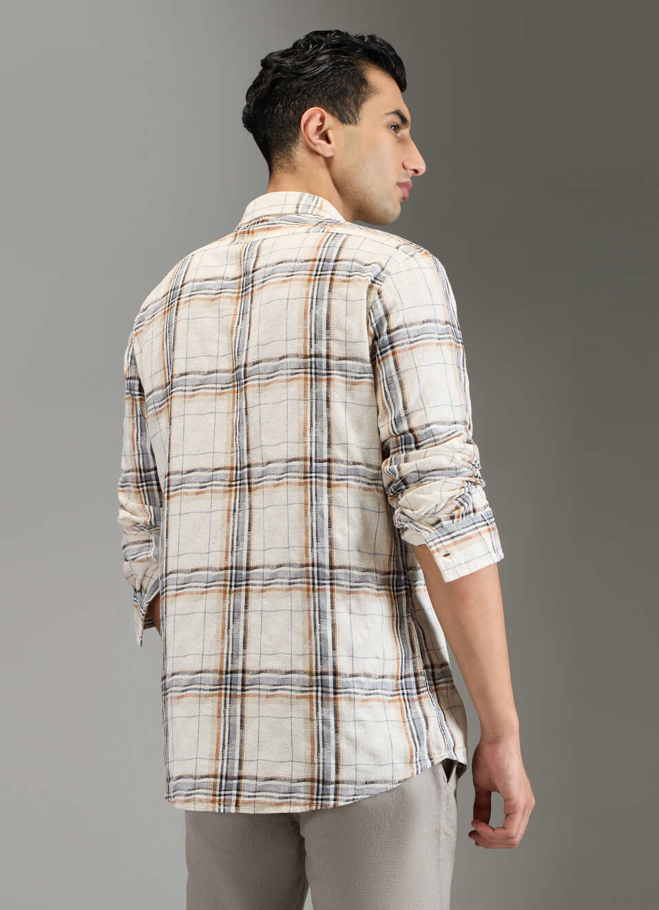 Men Off White Checked Shirt, , large image number 2