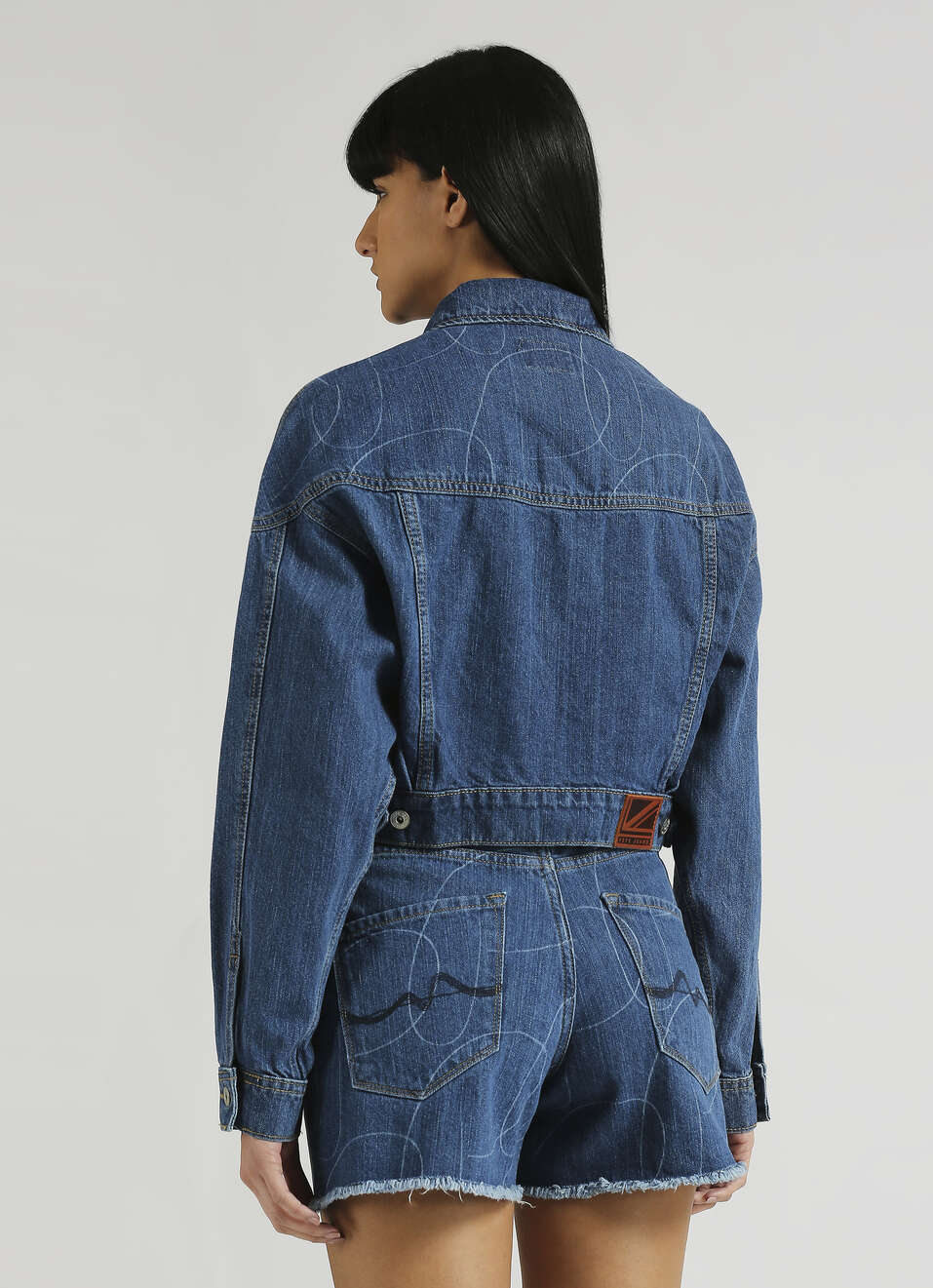Blue Oversized Abstract Logo Print Long Sleeve Denim Jacket, , large image number 2