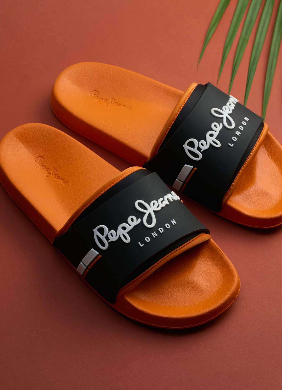 Men Orange Colorblock Slip-on Slides, , large image number 0