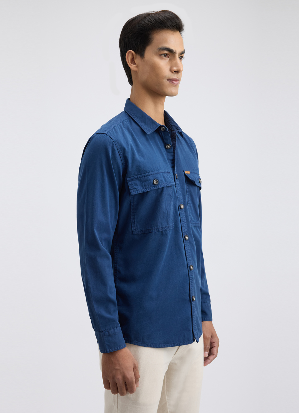 Men Blue Overdyed Full Sleeve Cargo Shirt, , large image number 3