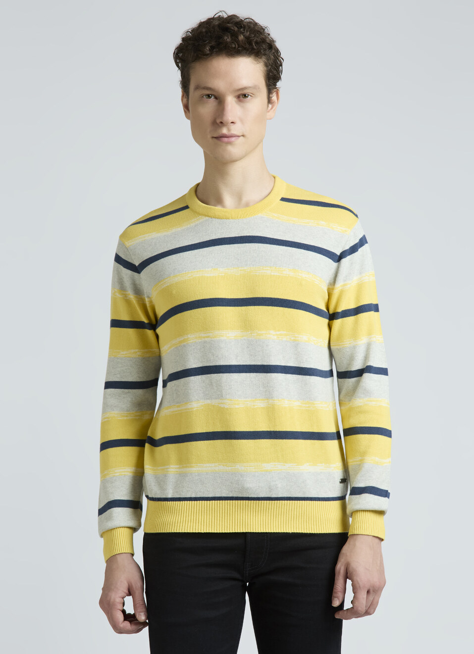 Yellow Stripes Full Sleeve Sweater, , large image number 1