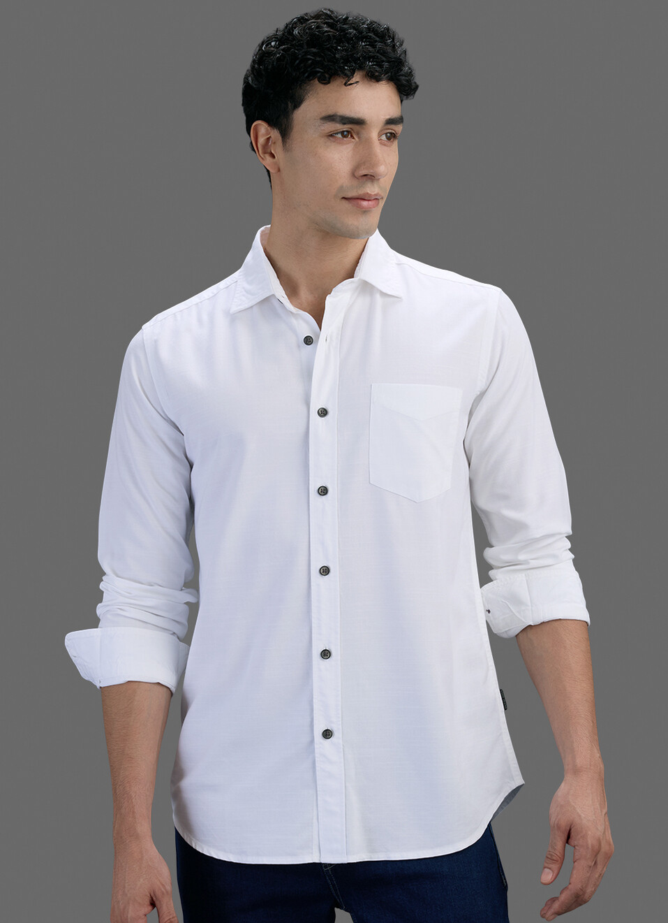 Men White Solid Long Sleeve Shirt, , large image number 5