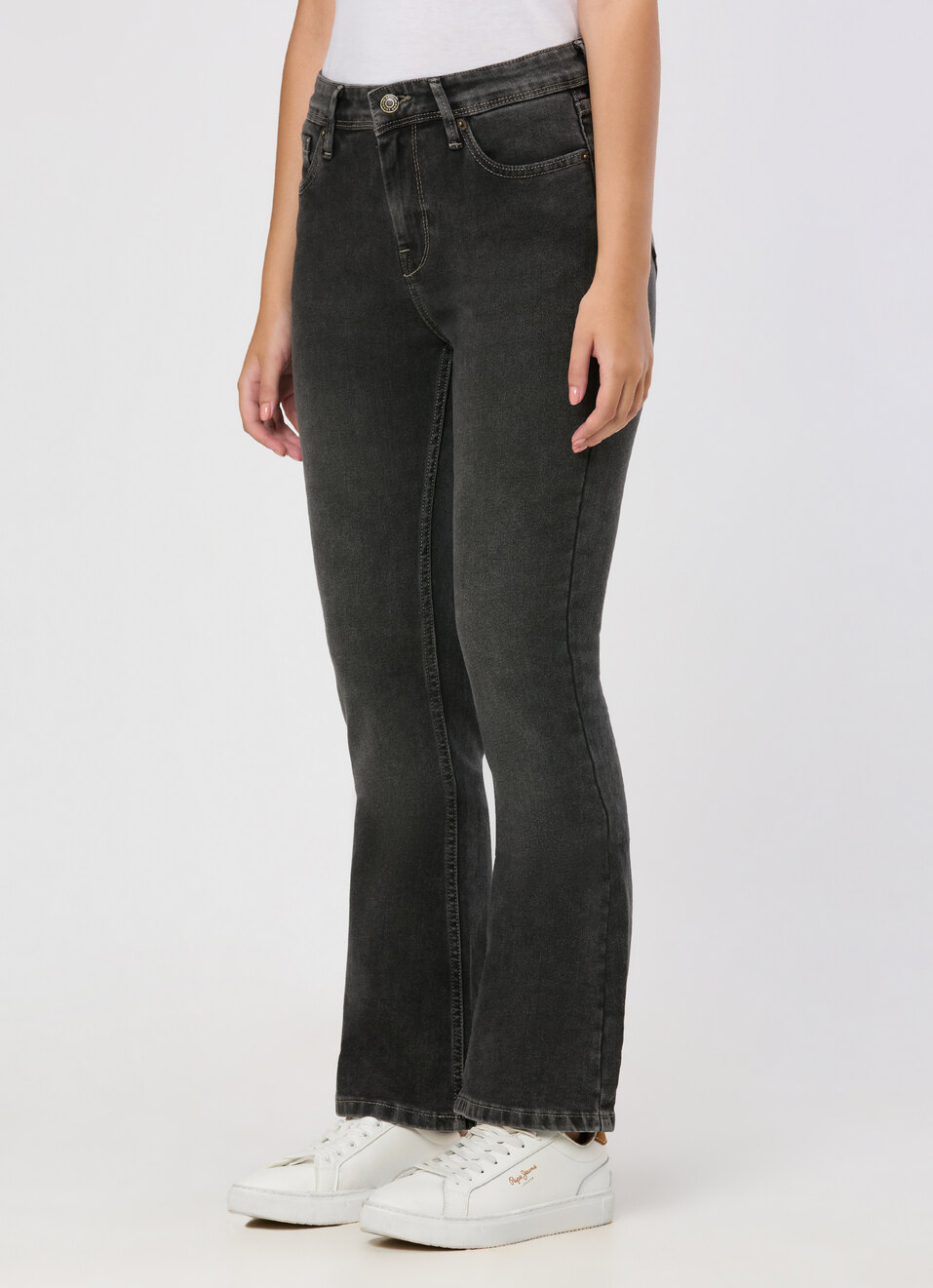 Women Black Mid Rise Stretchable Flared Jeans, , large image number 3