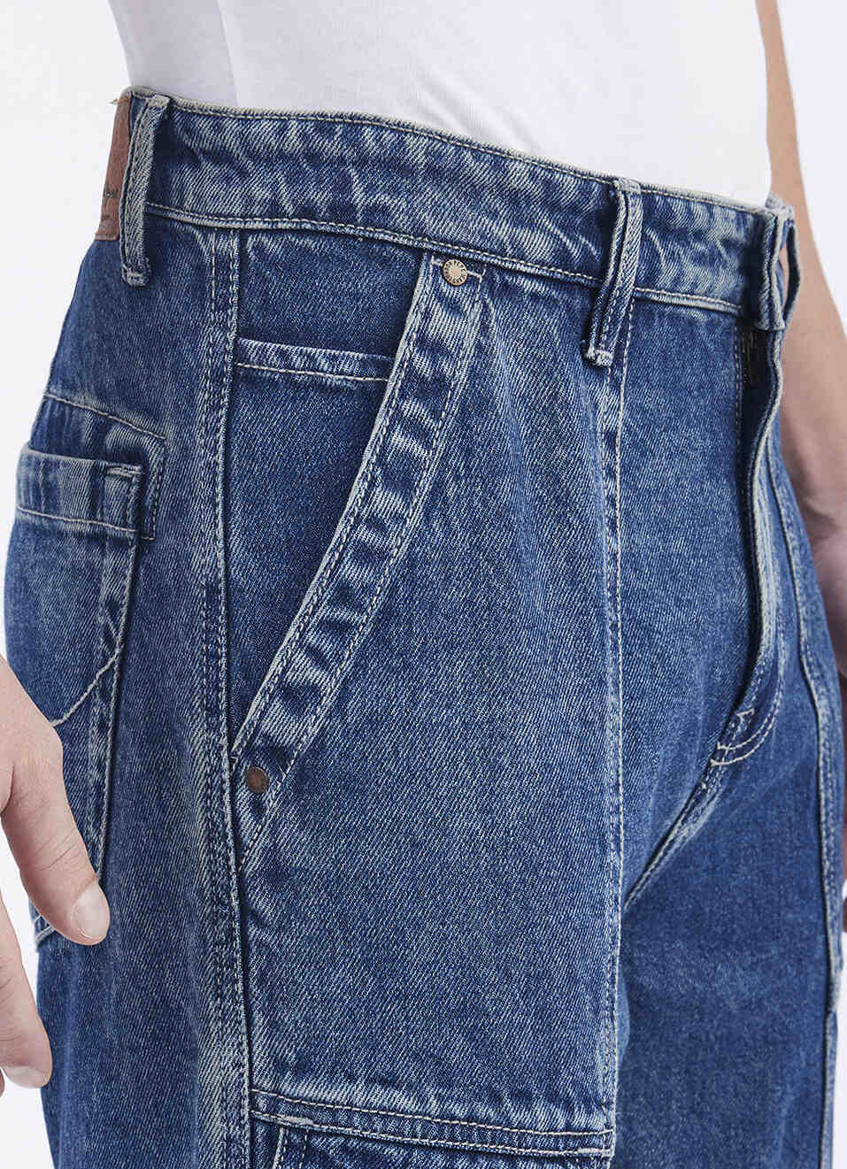Men Blue Straight Fit Mid Rise Cargo Jeans, , large image number 4