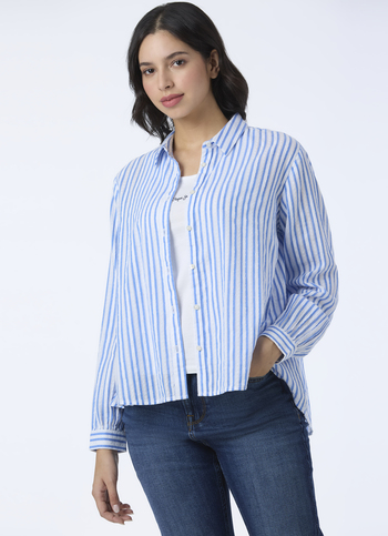 Women Blue Stripe Full Sleeve Shirt