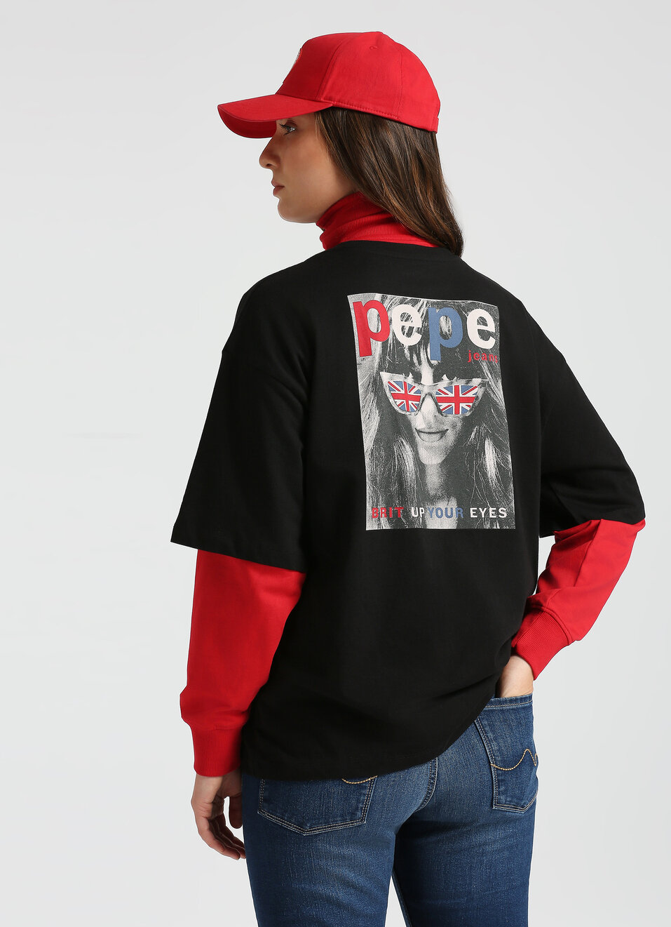 Red Back Print Short Sleeve Oversized T-shirt, , large image number 0