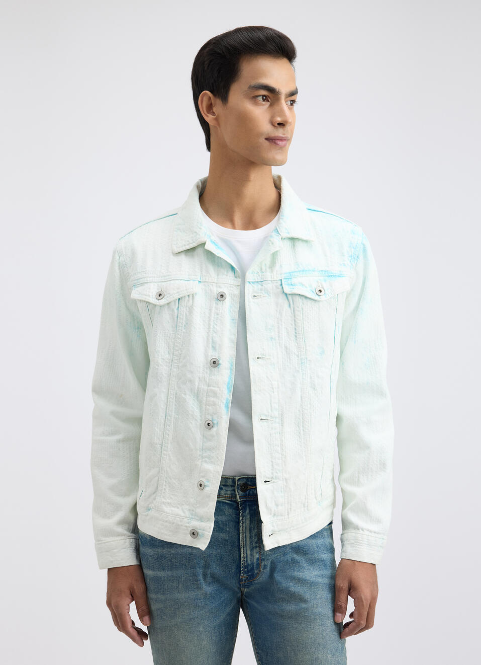 Men Light Blue Trucker Jacket, , large image number 1