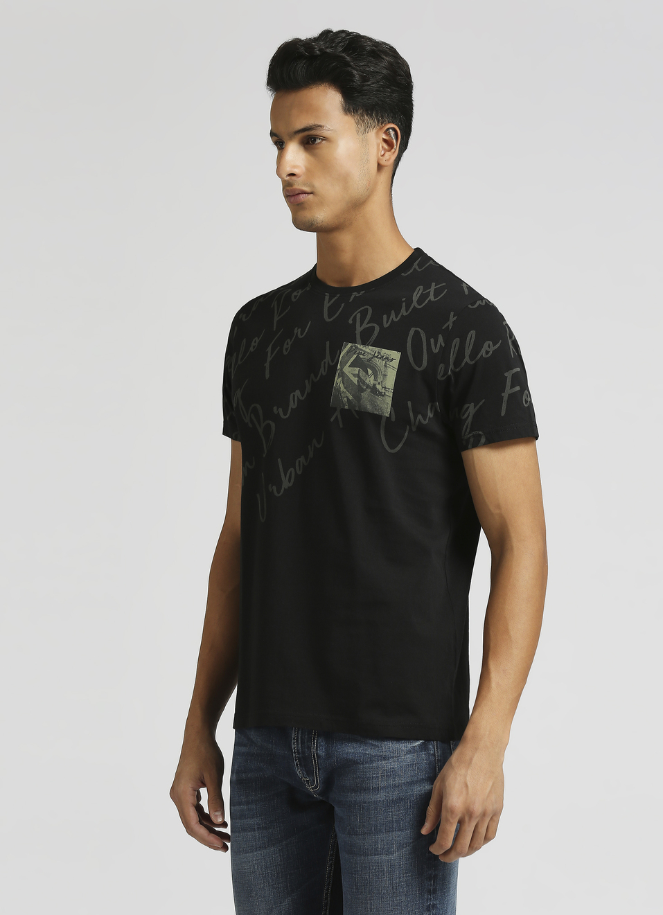 Black Printed Short Sleeve T-shirt, , large image number 3