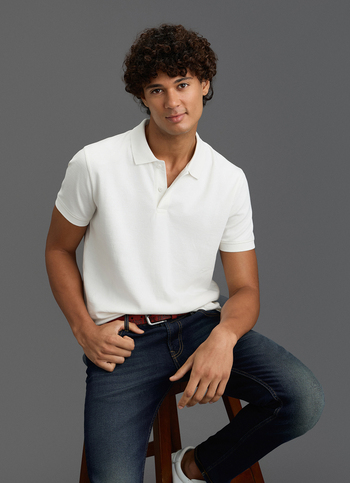 Men White Solid Short Sleeve Polo