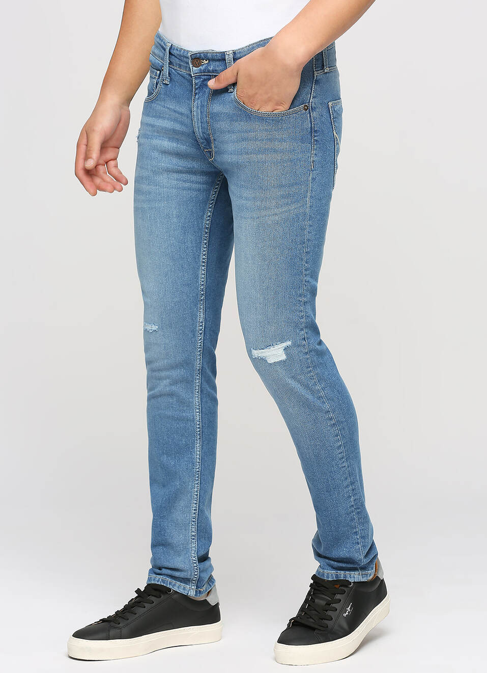 Vapour Light Blue Low Rise Tapered Jeans, , large image number 5
