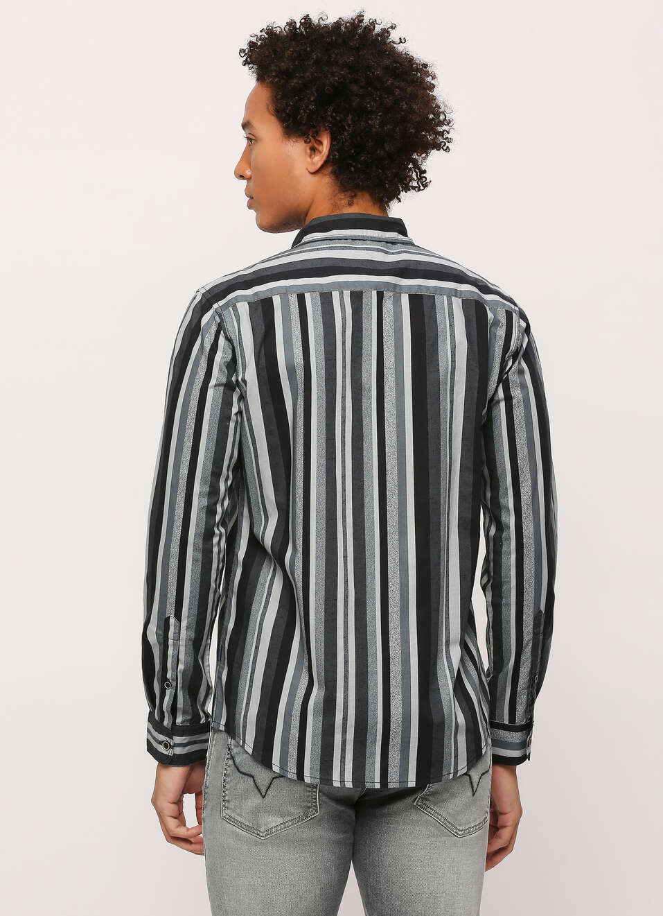 Grey Striped Full Slevee Shirt, , large image number 2