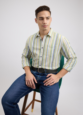 Men Green Stripe Full Sleeve Shirt