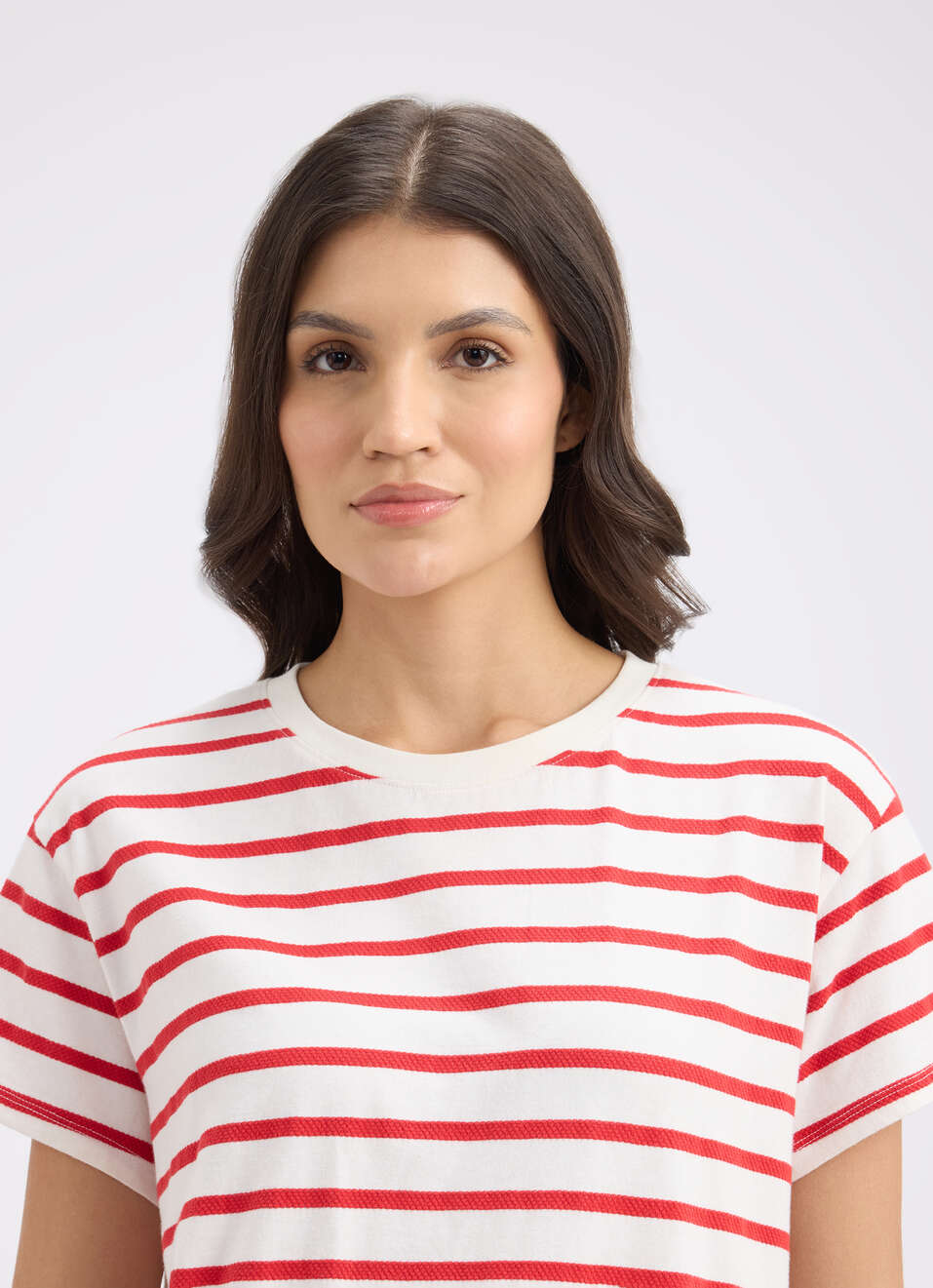 Women Red Stripe Short Sleeve T-shirt, , large image number 4