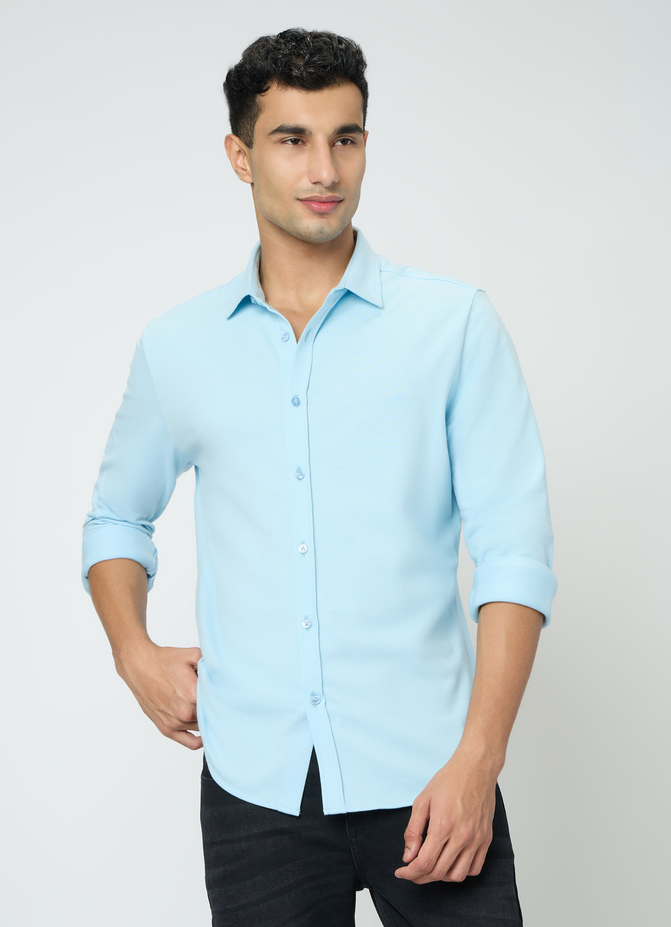 Men Blue Solid Shirt, , large image number 1