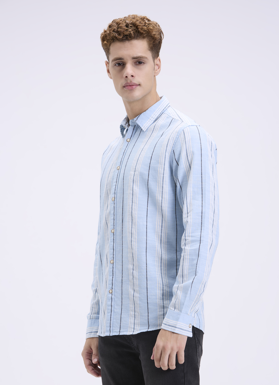 Men Blue Striped Full Sleeves Shirt, , large image number 3